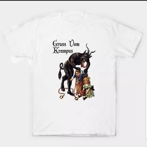White Gruss Vom Krampus Christmas Short Sleeved Teeshirt Size Large! New!